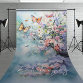 Aperturee - Aperturee Spring Colorful Floral Butterflies Sweep Backdrop