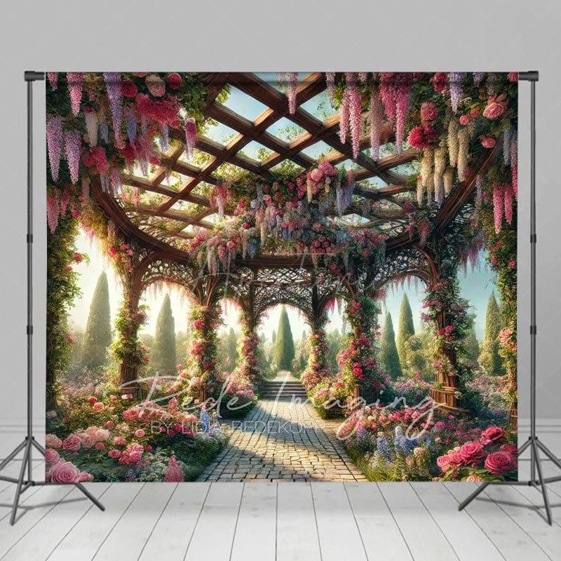 Aperturee - Aperturee Spring Colorful Floral Gazeb Wedding Photo Backdrop