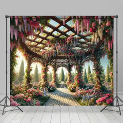 Aperturee - Aperturee Spring Colorful Floral Gazeb Wedding Photo Backdrop