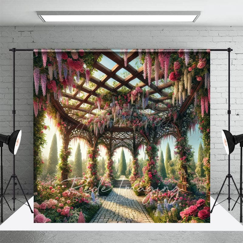 Aperturee - Aperturee Spring Colorful Floral Gazeb Wedding Photo Backdrop