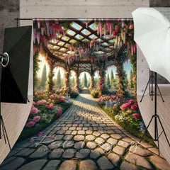 Aperturee - Aperturee Spring Colorful Floral Gazebo Wedding Sweep Backdrop