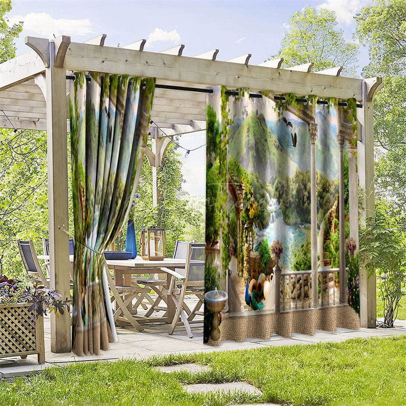 Aperturee - Aperturee Spring Courtyard Waterproof Printed Outdoor Curtains