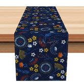 Aperturee - Aperturee Spring Dandelion Table Runner in Dark Blue Botanical Wildflower Print for Farmhouse Kitchen Table Decor