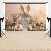 Aperturee - Aperturee Spring Easter Bunny Ears Combo Set Backdrop Floral Arch Door Pastel Eggs Photography Background