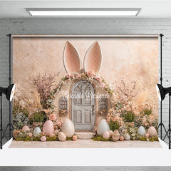 Aperturee - Aperturee Spring Easter Bunny Ears Combo Set Backdrop Floral Arch Door Pastel Eggs Photography Background