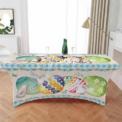 Aperturee - Aperturee Spring Easter Eggs Bunny Floral Fitted Stretch Table Cover