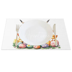 Aperturee - Aperturee Spring Easter Highland Cow Set of 4 Placemats Cute Chicks Colorful Eggs Table Mats Holiday Party Dining Room Decor