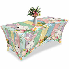 Aperturee - Aperturee Spring Easter Rabbit Colorful Eggs Stretch Table Cover