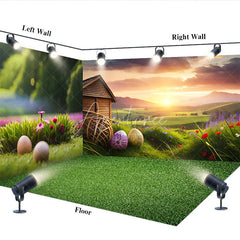 Aperturee - Aperturee Spring Easter Room Set Backdrop Sunset Farm Barn Eggs Green Grass Background Nature Scenery Photography Prop
