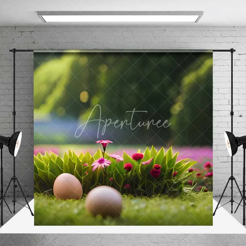 Aperturee - Aperturee Spring Easter Room Set Backdrop Sunset Farm Barn Eggs Green Grass Background Nature Scenery Photography Prop