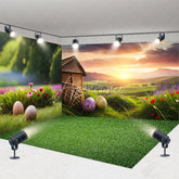 Aperturee - Aperturee Spring Easter Room Set Backdrop Sunset Farm Barn Eggs Green Grass Background Nature Scenery Photography Prop