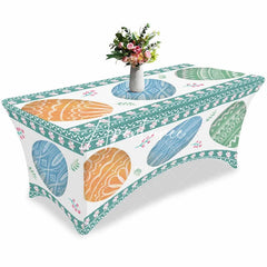 Aperturee - Aperturee Spring Easter Watercolor Blue Eggs Stretch Table Cover