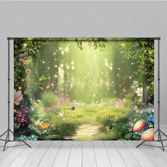 Aperturee - Aperturee Spring Enchanted Forest Backdrop Fairytale Garden with Butterflies and Flowers Background Nature Woodland Photography