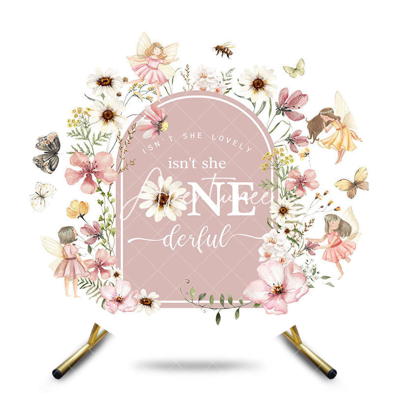 Aperturee - Aperturee Spring Fairy Floral Round Onederful Birthday Backdrop