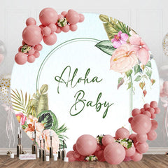 Aperturee - Aperturee Spring Floral Aloha Baby Round Gender Reveeal Backdrop