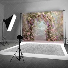 Aperturee - Aperturee Spring Floral Arch Backdrop Pink and Purple Flower Decor Enchanted Garden Wedding Photo Prop