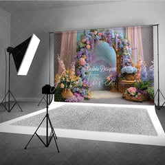 Aperturee - Aperturee Spring Floral Arch Photography Backdrop Purple and Pink Hydrangea Elegant Wedding or Garden Party Background