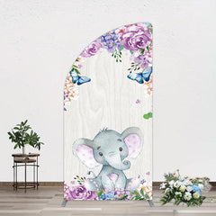 Aperturee - Aperturee Spring Floral Butterfly Baby Elephant Half Moon Arch Backdrop