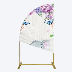 Aperturee - Aperturee Spring Floral Butterfly Baby Elephant Half Moon Arch Backdrop