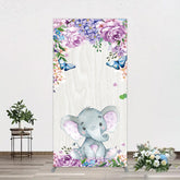 Aperturee - Aperturee Spring Floral Butterfly Baby Elephant Rectangle Backdrop