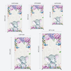 Aperturee - Aperturee Spring Floral Butterfly Baby Elephant Rectangle Backdrop