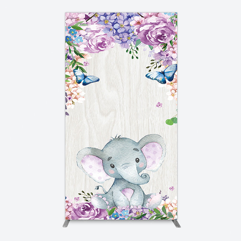 Aperturee - Aperturee Spring Floral Butterfly Baby Elephant Rectangle Backdrop