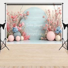 Aperturee - Aperturee Spring Floral Combo Set Backdrop Pink Blue Flowers Photography Background Newborn Baby Shower Photo Prop