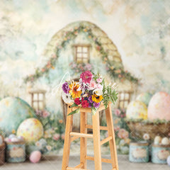 Aperturee - Aperturee Spring Floral Egg House Wall Easter Photo Backdrop