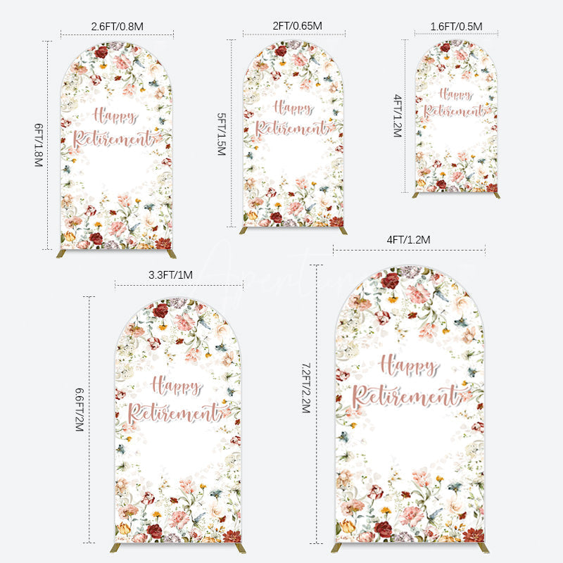 Aperturee - Aperturee Spring Floral Greenery Happy Retirement Arch Backdrop