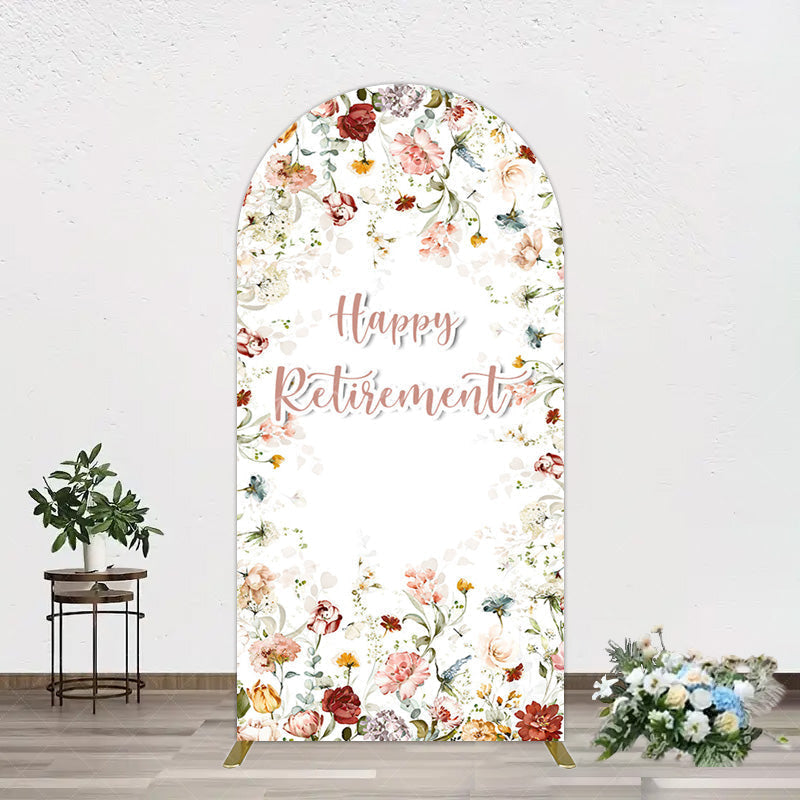 Aperturee - Aperturee Spring Floral Greenery Happy Retirement Arch Backdrop