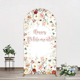 Aperturee - Aperturee Spring Floral Greenery Happy Retirement Arch Backdrop