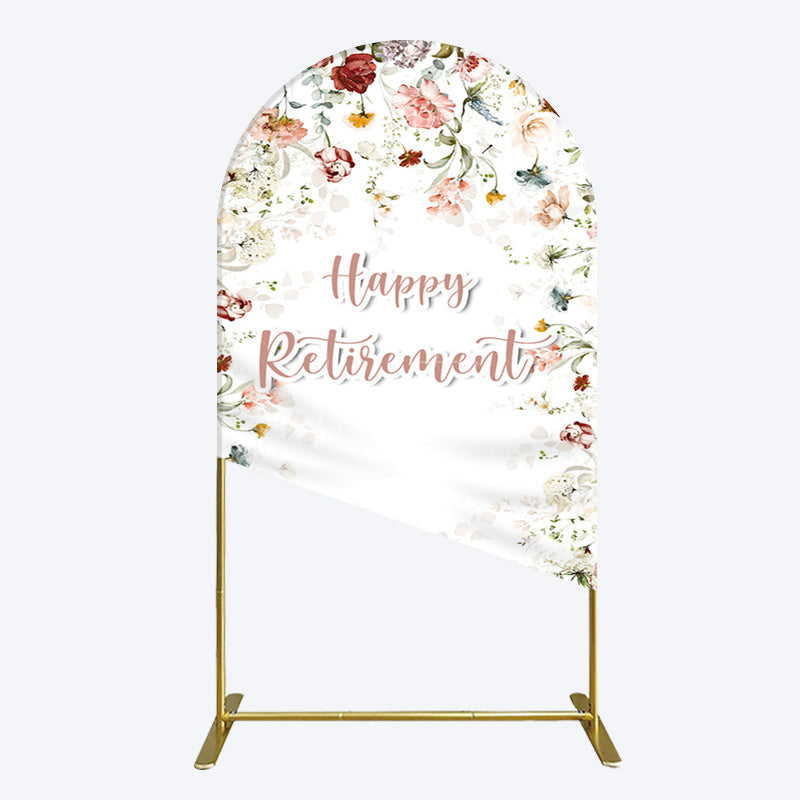 Aperturee - Aperturee Spring Floral Greenery Happy Retirement Arch Backdrop