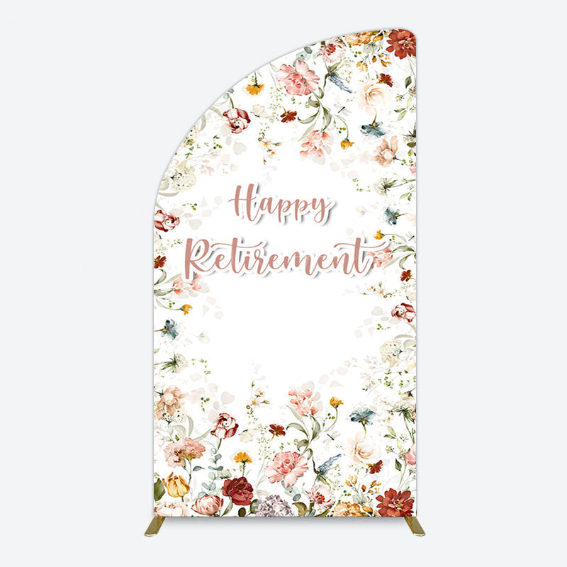 Aperturee - Aperturee Spring Floral Greenery Happy Retirement Half Moon Arch Backdrop