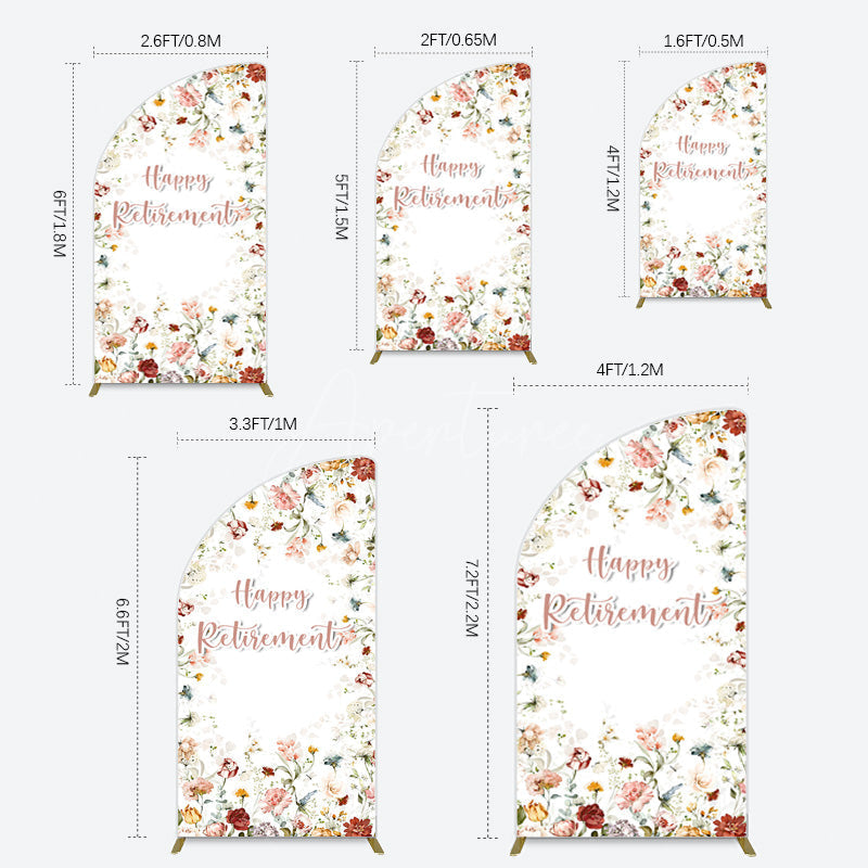 Aperturee - Aperturee Spring Floral Greenery Happy Retirement Half Moon Arch Backdrop