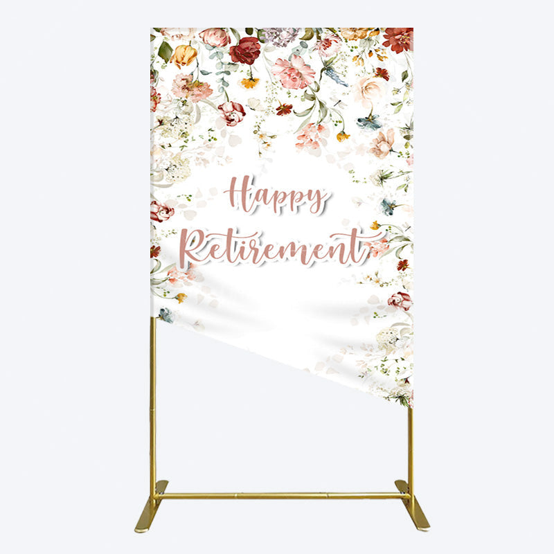 Aperturee - Aperturee Spring Floral Greenery Happy Retirement Rectangle Backdrop