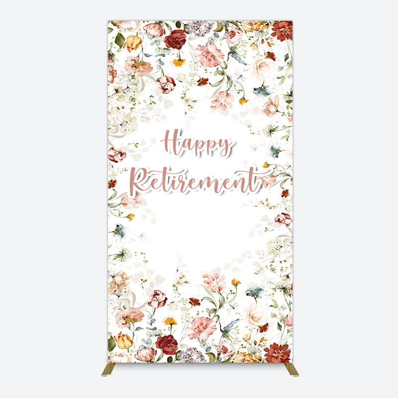 Aperturee - Aperturee Spring Floral Greenery Happy Retirement Rectangle Backdrop