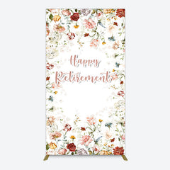 Aperturee - Aperturee Spring Floral Greenery Happy Retirement Rectangle Backdrop