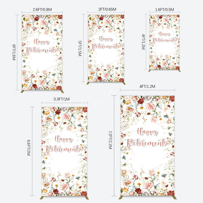 Aperturee - Aperturee Spring Floral Greenery Happy Retirement Rectangle Backdrop