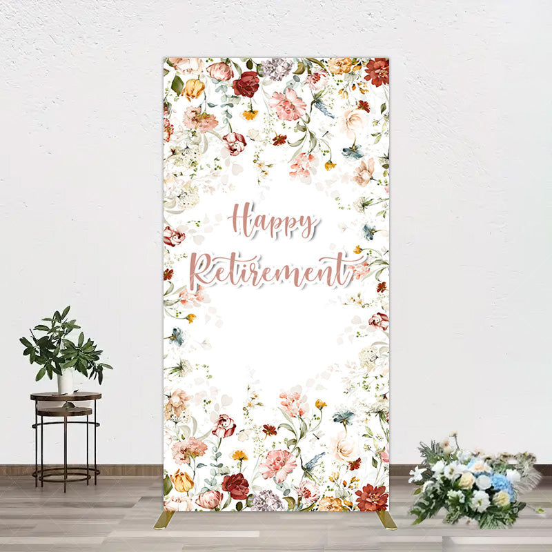 Aperturee - Aperturee Spring Floral Greenery Happy Retirement Rectangle Backdrop