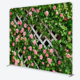 Aperturee - Aperturee Spring Floral Lattice Tension Fabric Backdrop Pink Roses Green Climbing Plants Garden Theme Party Photo Decoration