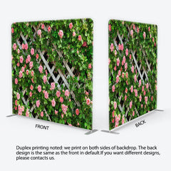 Aperturee - Aperturee Spring Floral Lattice Tension Fabric Backdrop Pink Roses Green Climbing Plants Garden Theme Party Photo Decoration
