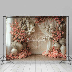 Aperturee Aperturee Spring Floral Studio Backdrop with Pink and White Flowers in Vases Elegant Wedding or Portrait Photography Prop