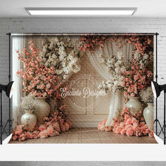 Aperturee Aperturee Spring Floral Studio Backdrop with Pink and White Flowers in Vases Elegant Wedding or Portrait Photography Prop