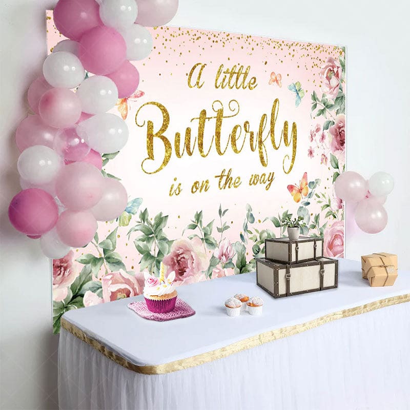 Aperturee - Aperturee Spring Floral Sweet Butterfly Baby Shower Backdrop