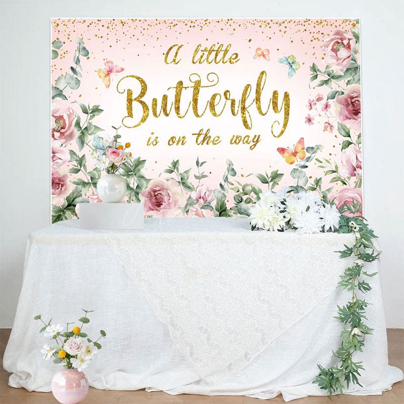 Aperturee - Aperturee Spring Floral Sweet Butterfly Baby Shower Backdrop