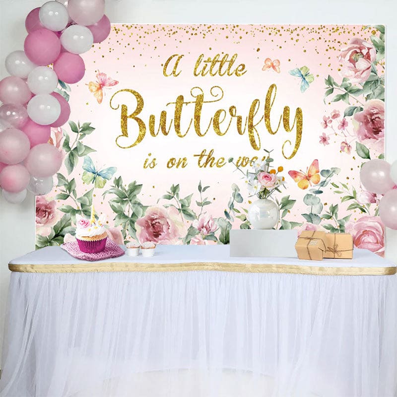 Aperturee - Aperturee Spring Floral Sweet Butterfly Baby Shower Backdrop