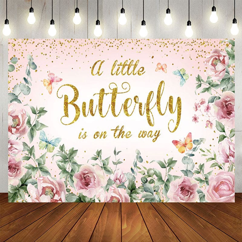 Aperturee - Aperturee Spring Floral Sweet Butterfly Baby Shower Backdrop