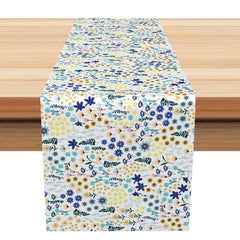 Aperturee - Aperturee Spring Floral Table Runner with Blooming Blue Flowers Elegant Botanical Decor for Kitchen and Dining