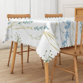Aperturee - Aperturee Spring Floral Tablecloth with Blue Green and White Flowers for Garden Party and Easter Dining Decor