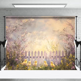 Aperturee - Aperturee Spring Floral White Fence Backdrop Cute Yellow Chicks Easter Photography Background for Baby Shower Party